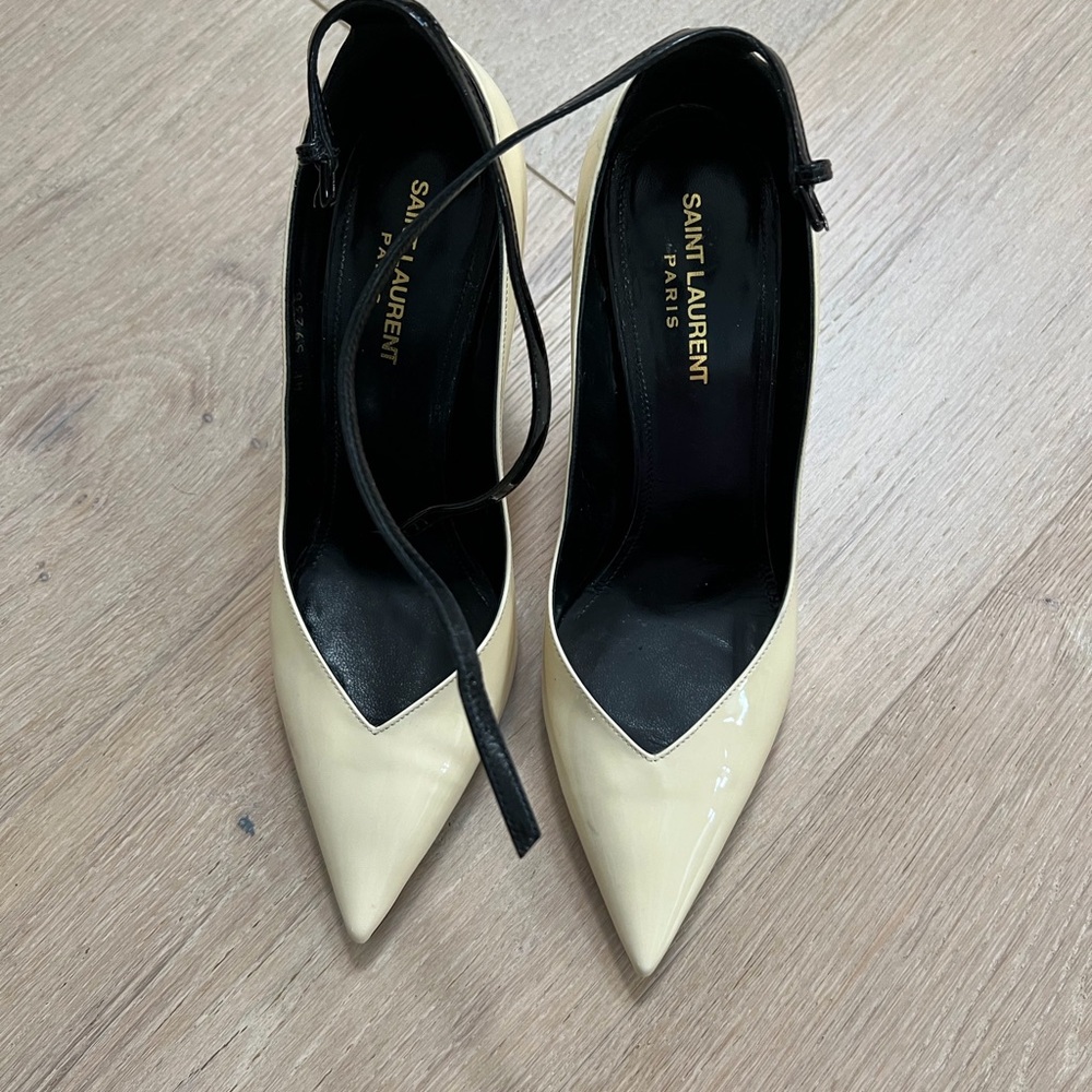 Saint Laurent Black and Cream Pointed-Toe Heels